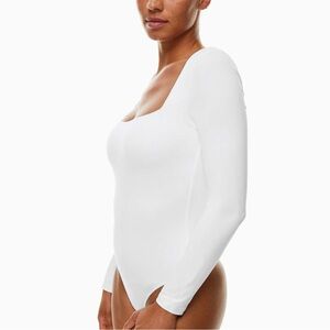 Babaton| Aritzia| White Square Neck Long Sleeve Thong Bodysuit Sz M